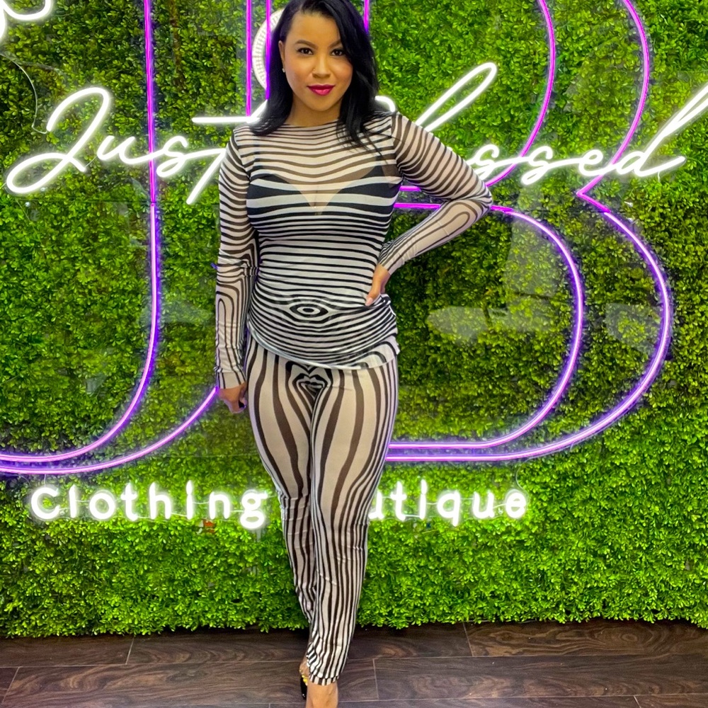 Sheer Zebra Print 2 Piece Set Super Stretchy FitsTrue To Size* Hugs Your Curves